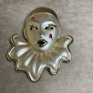 Vintage Gold Tone Harlequin Clown Brooch Pin 2.5"